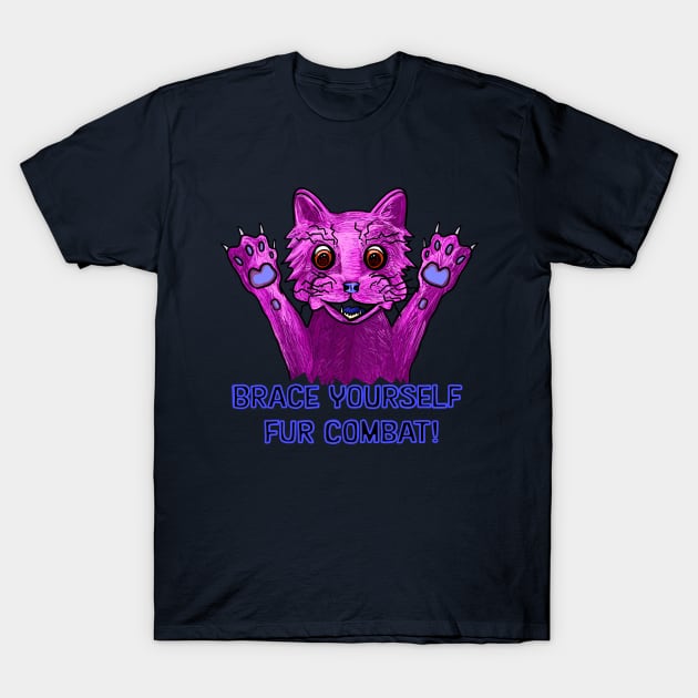 Brace Yourself Fur Combat Crazed Cat T-Shirt by Sparkleweather